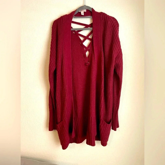 Arizona Jean Company women’s  burgundy red cardigan with pockets size L - Picture 1 of 7